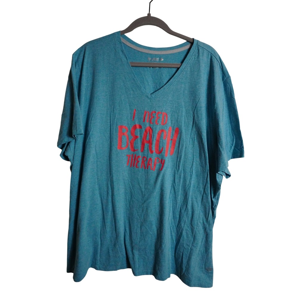 Reel Legends Graphic Tee 3X Beach Therapy V-Neck Heathered Blue